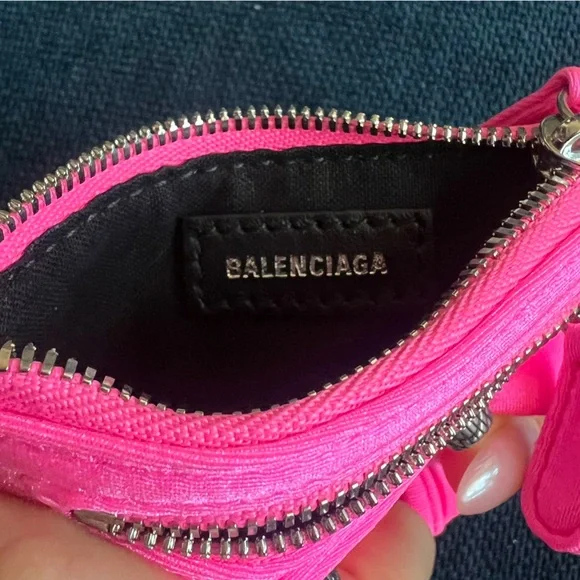 Balenciaga Hot Neon Pink Coin Pouch / Purse with Ruffles - NWT! Spandex - Violet - Picture 3 of 3